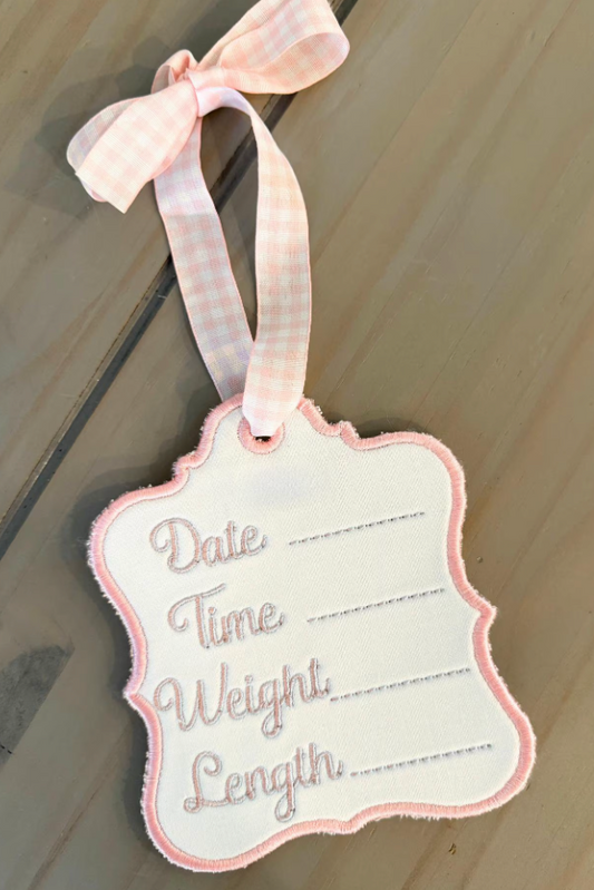 Embroidered Baby Birth Stats Tag