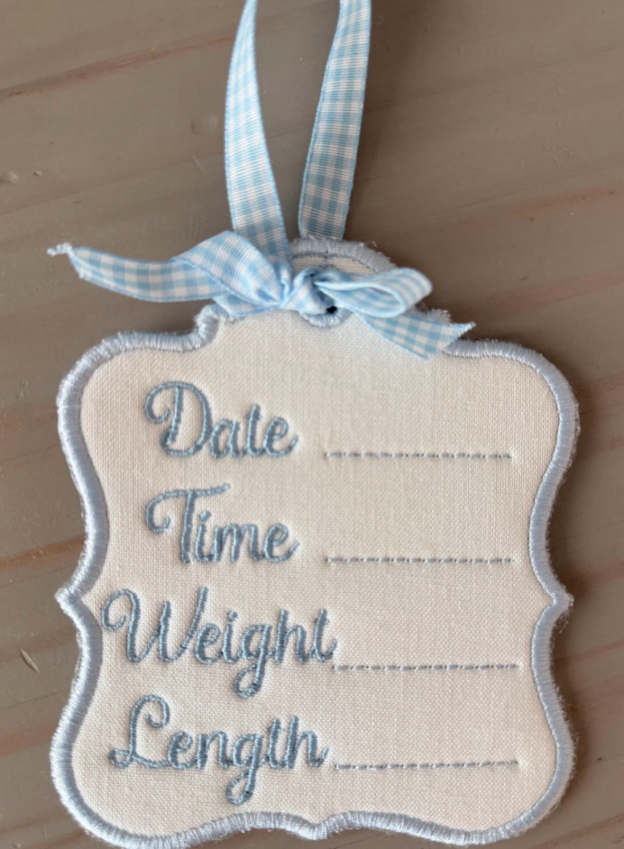 Embroidered Baby Birth Stats Tag